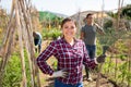 Portrait of latino female farmer in his garden