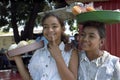 Portrait of Latino girls selling fruits Royalty Free Stock Photo