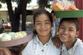 Portrait of Latino girls selling fruits Royalty Free Stock Photo