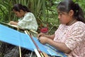 Portrait latino Indian women weaving on hand loom