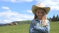 Portrait of Laughing Farmer Child Pasturing Cows, Cowherd Girl with Cattle 4K