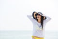 Portrait of a laughing woman wearing beach hat and bikini Royalty Free Stock Photo