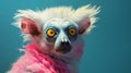 Vibrant Zbrush Portrait: Lemur With Purple And Pink Hair Royalty Free Stock Photo