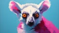 Angry Lemur In Surrealistic Portrait On Blue Background