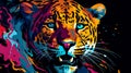 Portrait of a leopard in the style of pop art. The power and strength of a beautiful predator. Expressive look. Bright