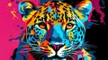 Portrait of a leopard in the style of pop art. The power and strength of a beautiful predator. Expressive look. Bright