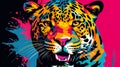 Portrait of a leopard in the style of pop art. The power and strength of a beautiful predator. Expressive look. Bright