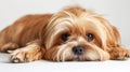 Portrait of Lhasa Apso dog facing the camera. Studio portrait.