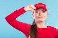 Portrait of lifeguard woman in red cap. Royalty Free Stock Photo