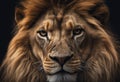 Portrait lion on the black. Detail face lion. Hight quality portrait lion black background Royalty Free Stock Photo