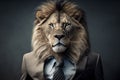 Portrait of lion in a business suit Royalty Free Stock Photo