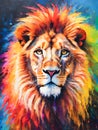 Portrait of a lion. Colorful painting on canvas.