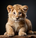 Portrait of a lion cub against a dark background Royalty Free Stock Photo