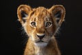 Portrait of a lion cub isolated on a black background Royalty Free Stock Photo