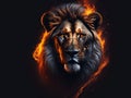 Portrait of a lion with a flame of fire. Royalty Free Stock Photo