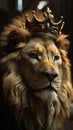 Portrait of a lion king with crown, close-up. Generative AI Royalty Free Stock Photo
