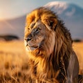 portrait of a lion on the savannah panoramic version Royalty Free Stock Photo