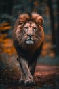 portrait of a lion walking straight, front view Royalty Free Stock Photo