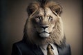 Portrait of a lion wearing a business suit