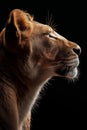 Portrait of a lioness in profile on a black background Royalty Free Stock Photo