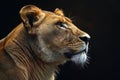 Portrait of a lioness in profile on a black background Royalty Free Stock Photo