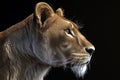 Portrait of a lioness in profile on a black background Royalty Free Stock Photo