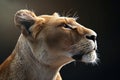 Portrait of a lioness in profile on a black background Royalty Free Stock Photo