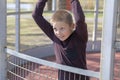 Portrait of a litte blond boy on playground