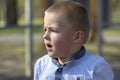 Portrait of a litte blond boy on playground