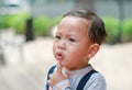 Portrait little Asian baby boy was crying with tearful on her face Royalty Free Stock Photo