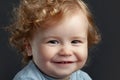 Portrait of little baby. Concept of kids face close-up. Head shoot children portrait. Smiling infant, cute smile.