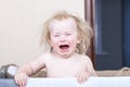 Portrait little baby crying tears emotionally Royalty Free Stock Photo