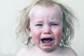 Portrait little baby crying tears emotionally Royalty Free Stock Photo