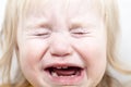 Portrait little baby crying tears emotionally Royalty Free Stock Photo