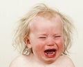 Portrait little baby crying tears emotionally Royalty Free Stock Photo