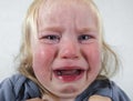 Portrait little baby crying tears emotionally Royalty Free Stock Photo