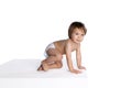 Portrait of little boy, baby, child in diaper isolated over white studio background. Childhood concept Royalty Free Stock Photo