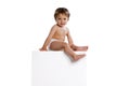 Portrait of little boy, baby, child in diaper isolated over white studio background. Childhood concept Royalty Free Stock Photo