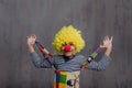 Portrait of little boy in clown costume.