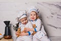 Portrait of a little boy cook at kitchen. Different occupations. Isolated over white background Royalty Free Stock Photo