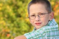 Portrait of little boy in early fall park Royalty Free Stock Photo