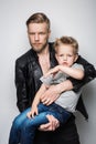 The portrait of a little boy and his father. Fathers day Royalty Free Stock Photo