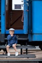 Portrait of a little boy in a old steam train Royalty Free Stock Photo