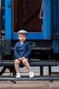 Portrait of a little boy in a old steam train Royalty Free Stock Photo