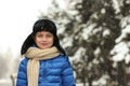 Portrait of little boy outdoors on snowy day Royalty Free Stock Photo