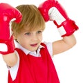 Portrait of little boy in red boxing gloves Royalty Free Stock Photo