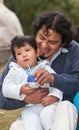 Little boy wiht father in the street