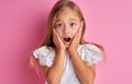 Portrait of little caucasian girl in shock, she is surprised Royalty Free Stock Photo