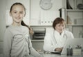 Portrait of little child with mature medical worker Royalty Free Stock Photo