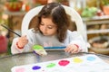 Little Girl Drawing On Stone Outdoors In Summer Sunny Day. Royalty Free Stock Photo